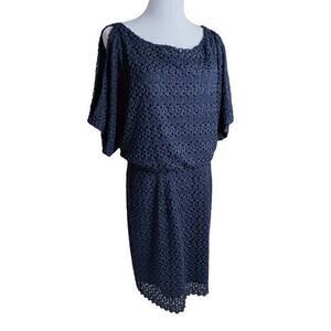JESSICA HOWARD Dress Size 14 Crochet Overlay Elastic Waist Cold Shoulder Blouson